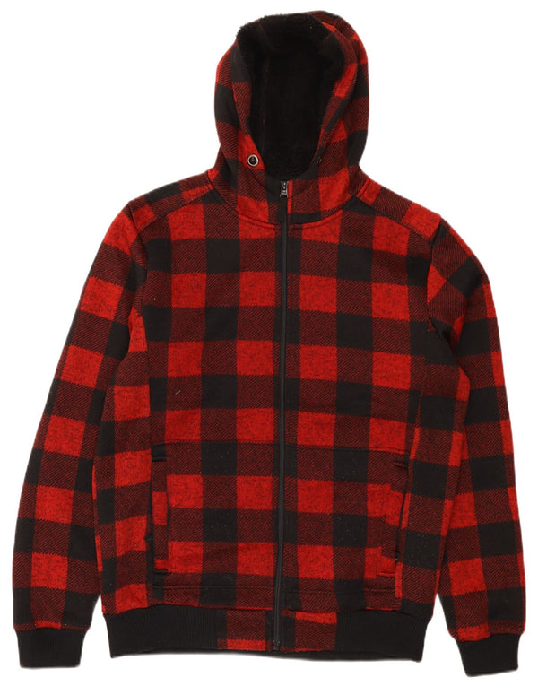 Mountain Warehouse Pull à capuche zippé Sherpa pour homme, motif vichy rouge moyen