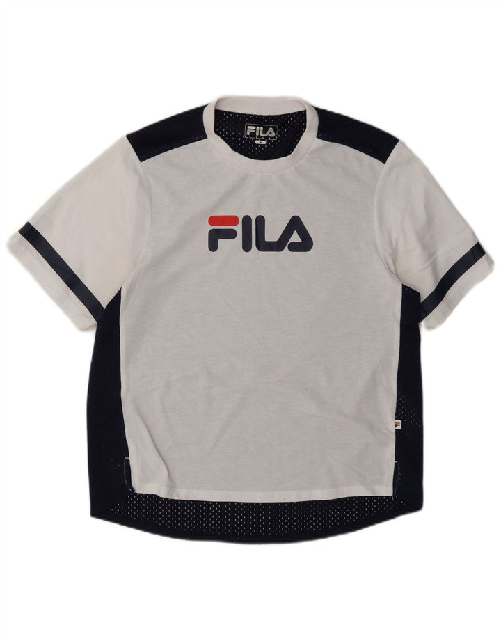 Fila T-shirt graphique pour femme UK 14 Polyester color block blanc moyen