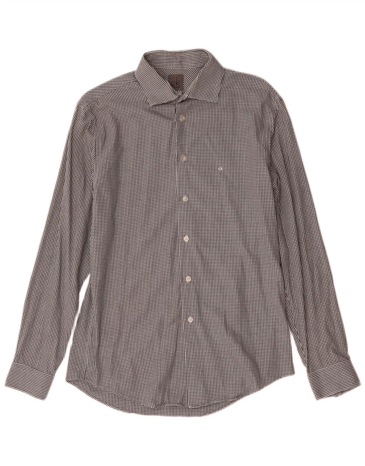 Calvin Klein Chemise slim fit pour homme Taille 39 15 1/2 Pied-de-poule gris moyen
