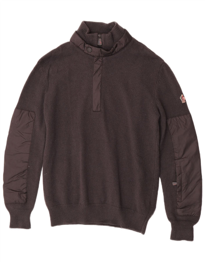 Moncler Hommes Zip Neck Jumper Pull Large Gris Laine