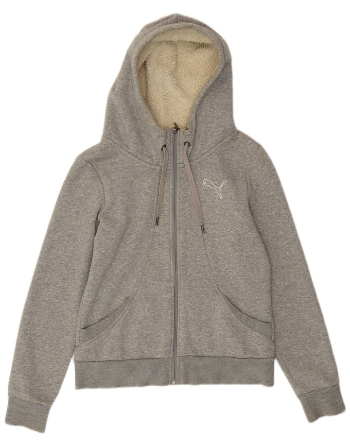 PUMA Pull à capuche zippé pour femme UK 42 Gris moyen moucheté