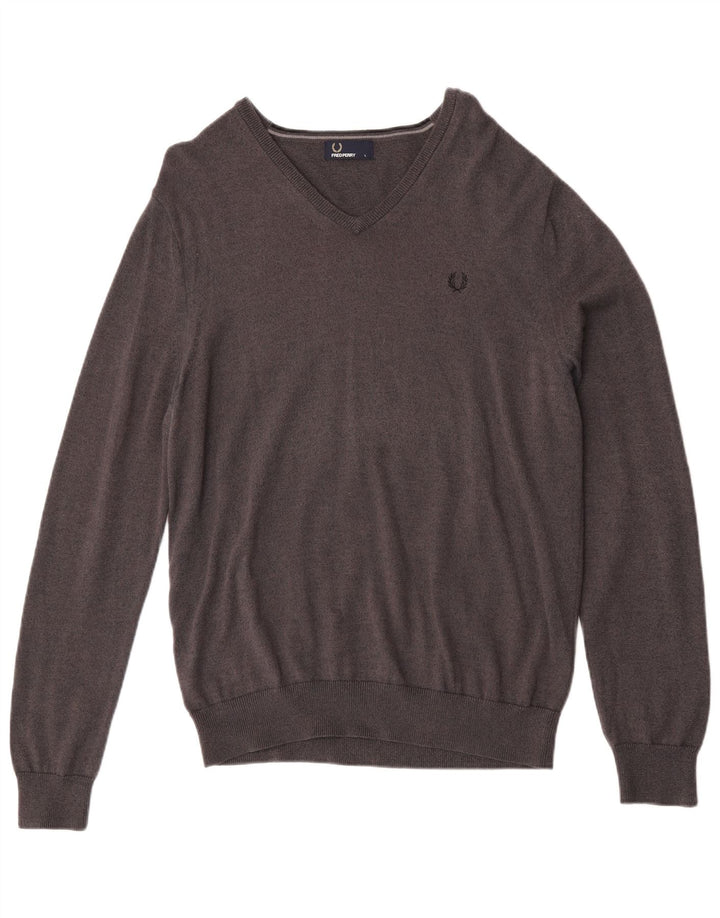 Fred Perry Pull col V pour homme en laine mérinos Gris Taille L