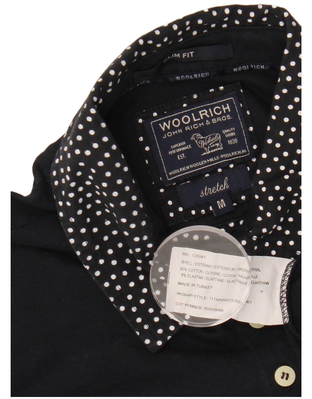 WOOLRICH Polo Slim Fit pour Femme UK 12 Coton à Pois Bleu Marine Moyen