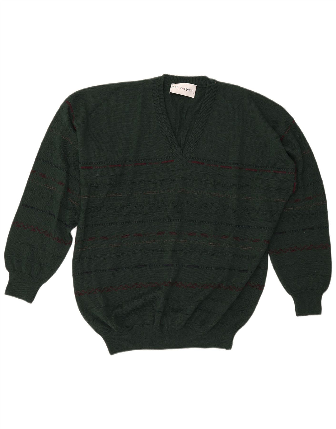Pit Hayet Pull Col V Homme IT 50 Laine Rayée Vert Moyen