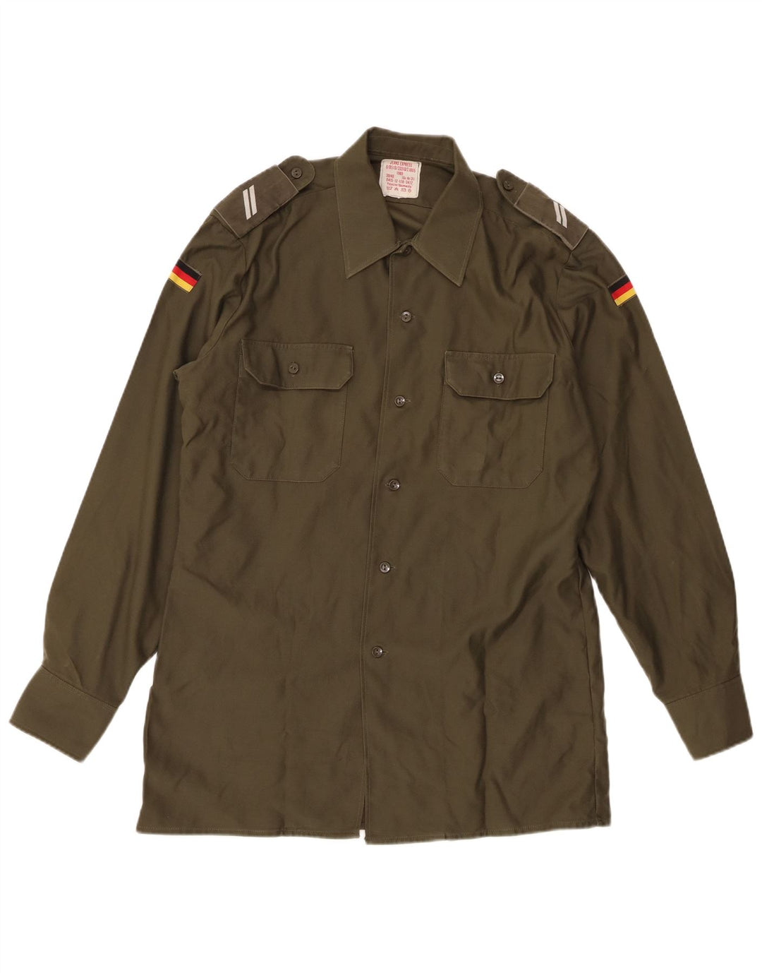 vintage Mens Overshirt Chemise militaire Taille 39/40 Armée Kaki Moyenne