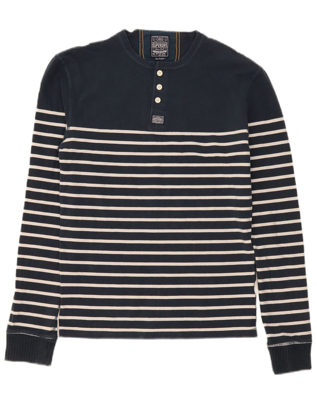 Superdry Homme Regular Top Manches Longues Coton Rayé Bleu Marine Moyen
