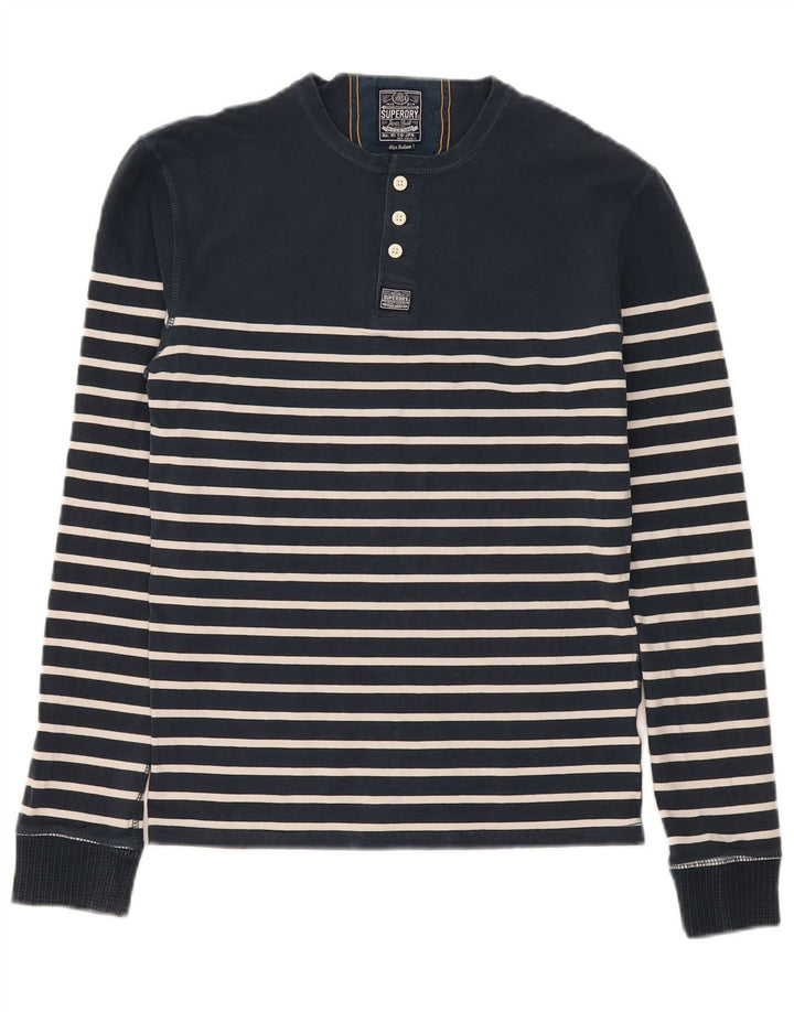 Superdry Homme Regular Top Manches Longues Coton Rayé Bleu Marine Moyen