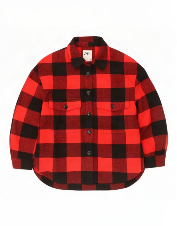 Zara Surchemise à manches 3/4 pour femme en flanelle UK 14 à carreaux rouges moyens