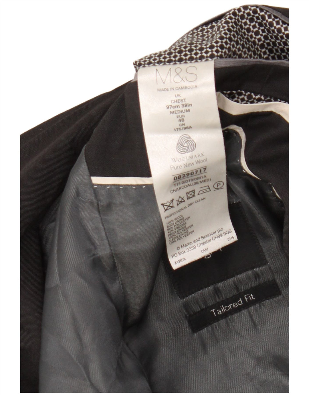 Marks & Spencer Veste blazer à 2 boutons pour homme UK 38 Gris moyen Laine vierge