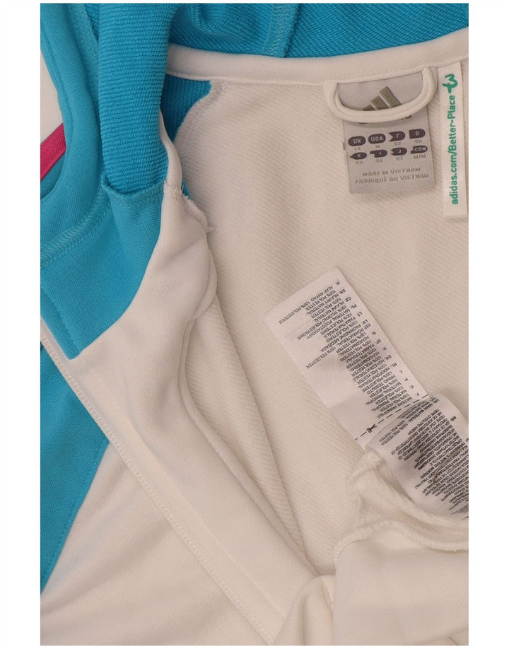 Adidas Pull à capuche zippé pour femme UK 14 Polyester color block blanc moyen
