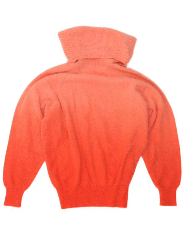vintage Femmes Roll Neck Jumper Pull UK 6 XS Orange Colourblock