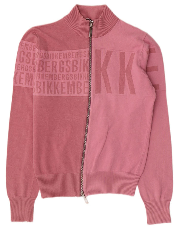 Bikkembergs Pull cardigan graphique pour femme UK 14 Rose moyen Colourblock