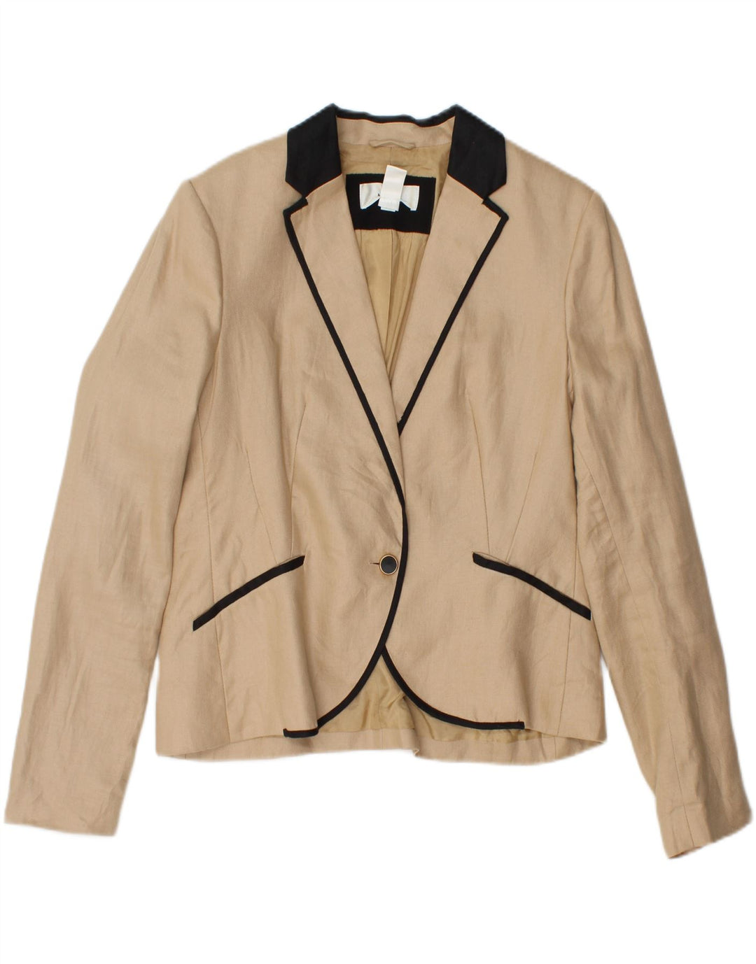 MANGO Veste Blazer 1 Bouton Femme EU 42 Grand Lin Beige Colorblock