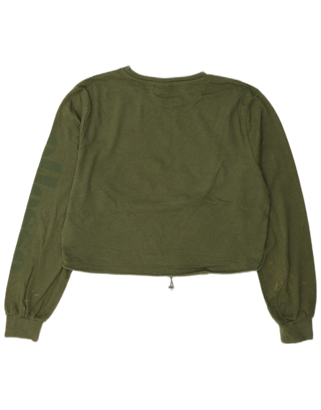 Ellesse Womens Crop Top Manches Longues UK 12 Coton Vert Moyen