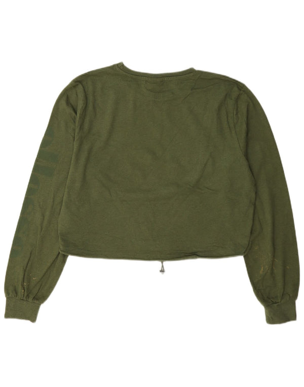 Ellesse Womens Crop Top Manches Longues UK 12 Coton Vert Moyen
