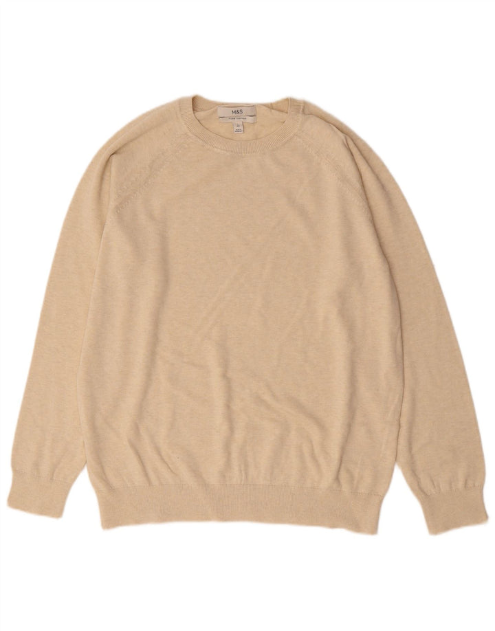 Marks & Spencer Pull à col rond pour homme en coton beige Large