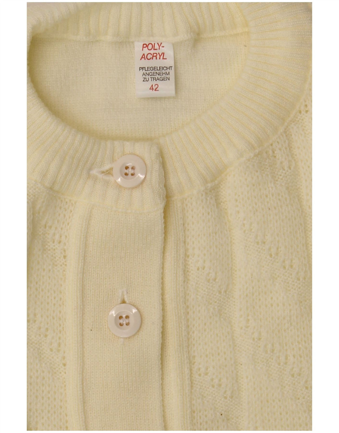 VINTAGE Pull Cardigan Femme IT 42 Acrylique Blanc Cassé Moyen