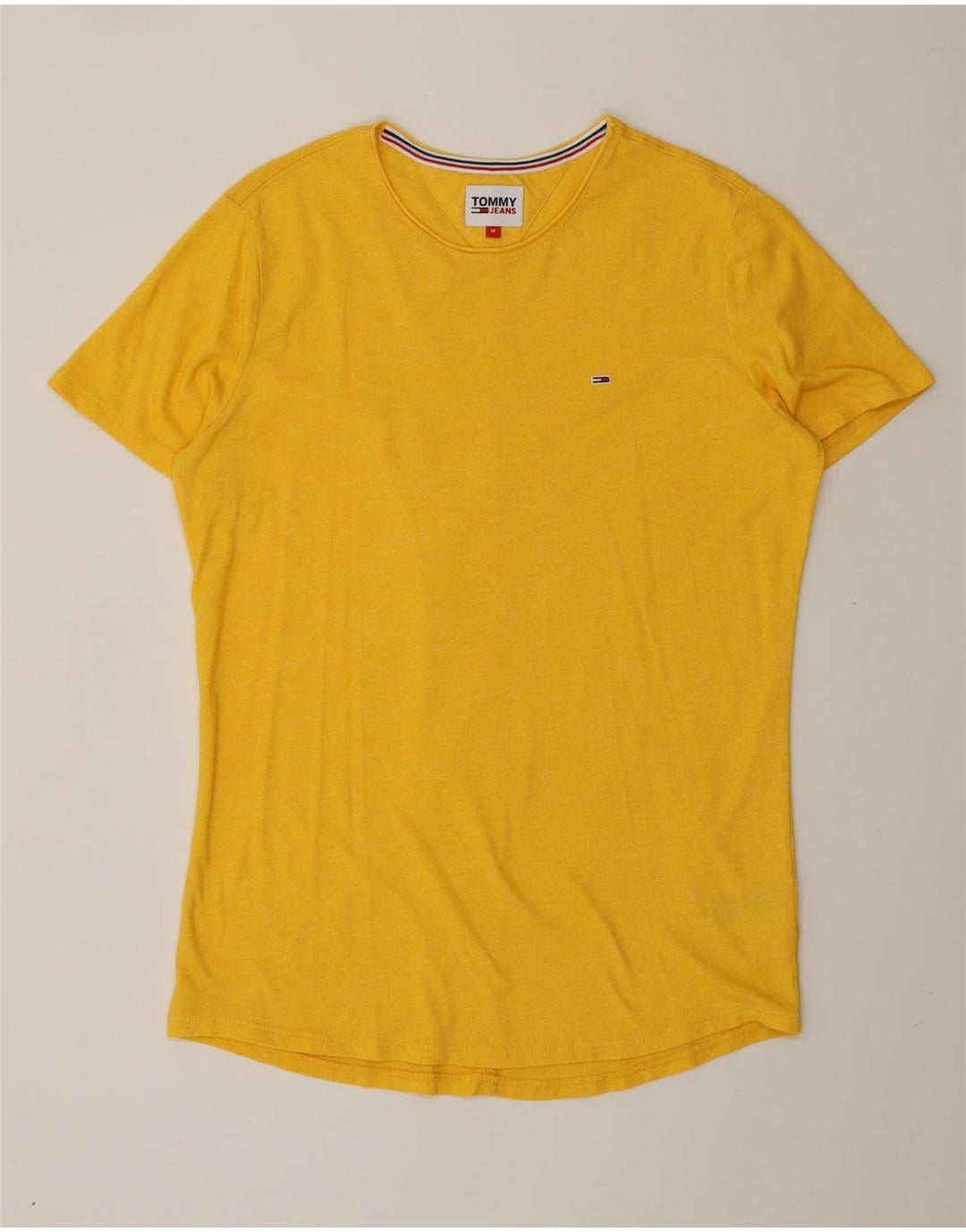 TOMMY HILFIGER T-Shirt Femme Top UK 14 Coton Jaune Moyen