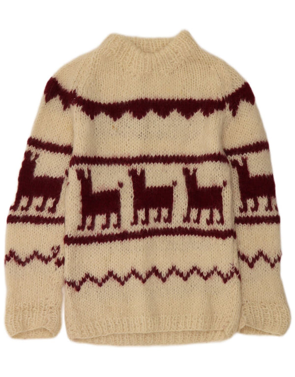 vintage Femmes Crew Neck Jumper Pull UK 14 Moyen Off White Aztec
