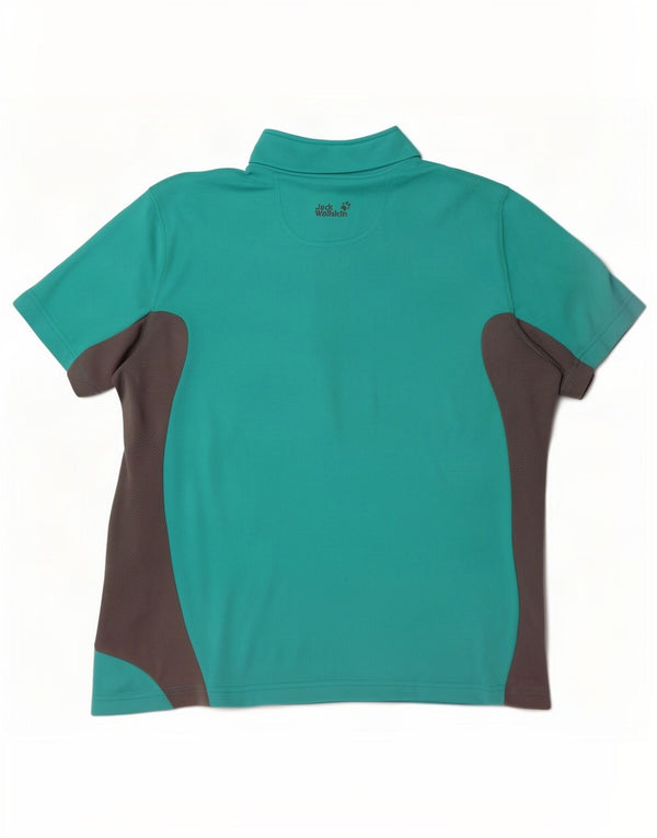 Jack Wolfskin T-shirt à col zippé pour femme UK 16 Large Turquoise Colourblock