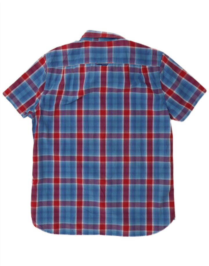 Superdry Chemise à manches courtes pour homme 2XL en coton à carreaux bleu
