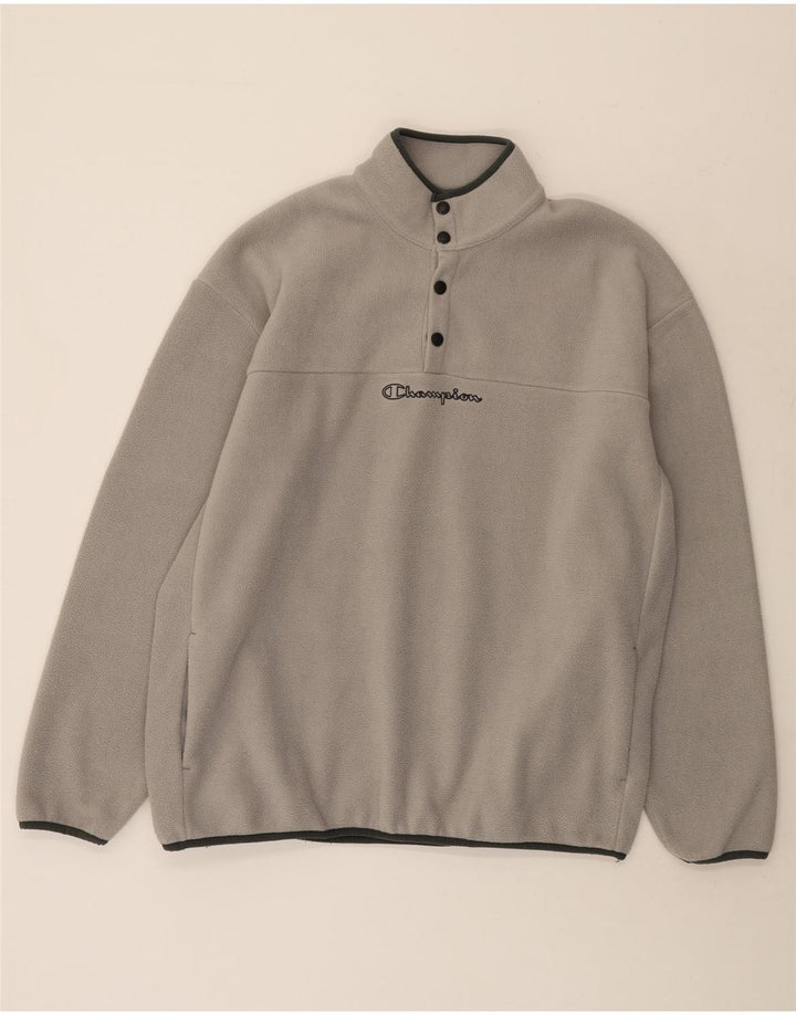 Champion Pull polaire à col boutonné pour homme Taille L Gris Polyester