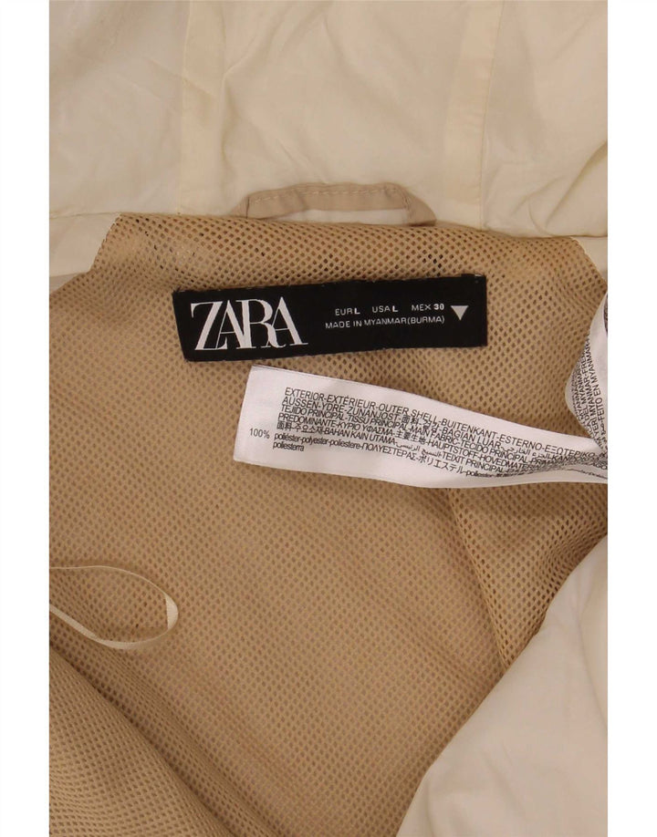 Zara Veste matelassée à capuche pour femme UK 16 Large Beige Colourblock Polyester