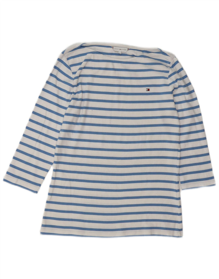 Tommy Hilfiger Haut à manches 3/4 pour femme UK 12 Bleu moyen en coton rayé