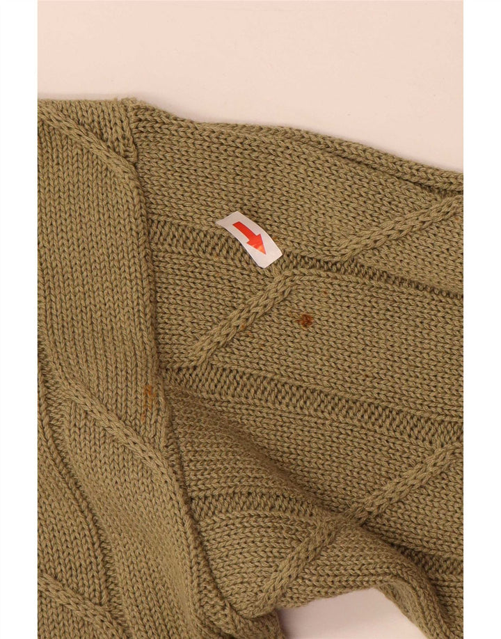 vintage Femme Cardigan Pull UK 14 Coton Kaki Moyen