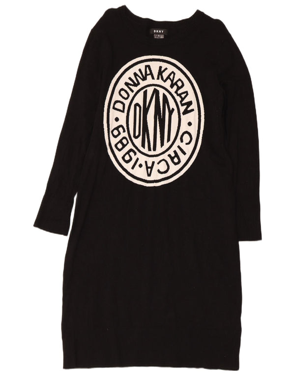Dkny Robe pull graphique à manches longues pour femme UK 12 Viscose noire moyenne