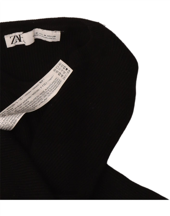 Zara Femme Top Manches Longues UK 12 Medium Noir Viscose