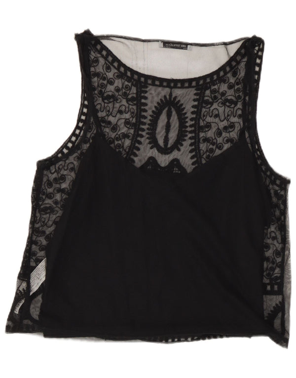 Zara Womens Trafaluc Sleeveless Blouse Top UK 14 Large Black Floral