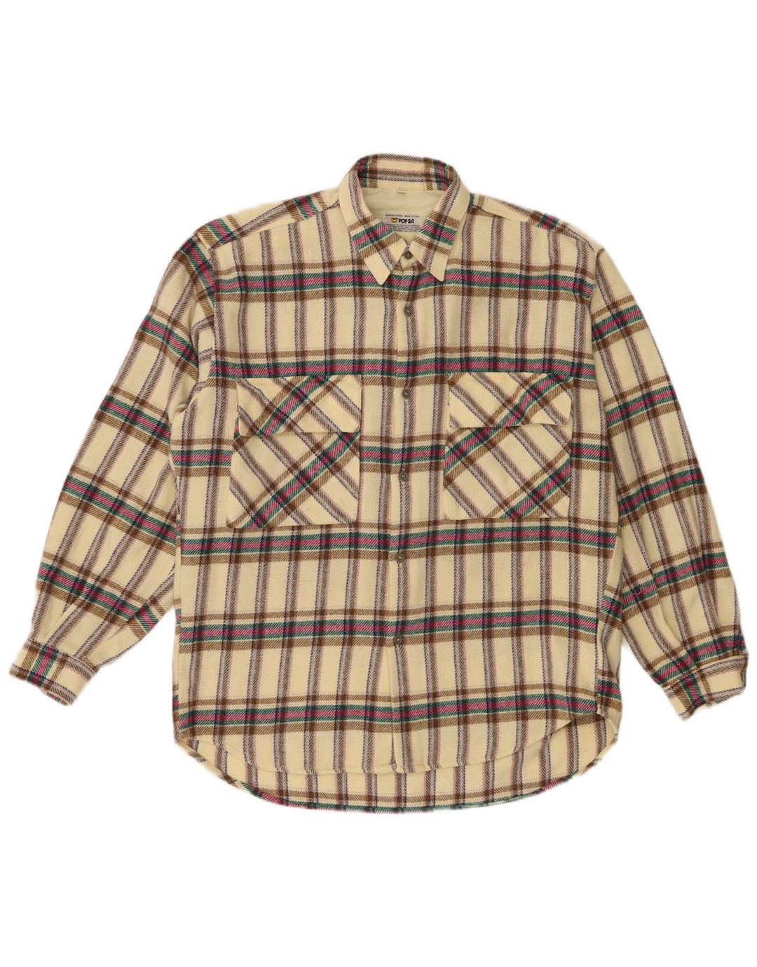 POP 84 Chemise en Flanelle à Carreaux Homme Jaune Moyen Laine à Carreaux