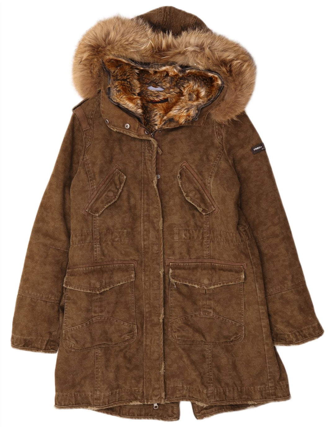 Frieda & Freddies Veste Parka à capuche pour femme EU 40 Coton kaki moyen