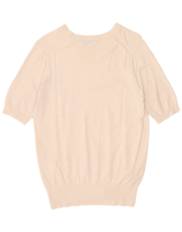 Zara Womens Short Sleeve Boat Neck Jumper Sweater UK 14 Large Off White