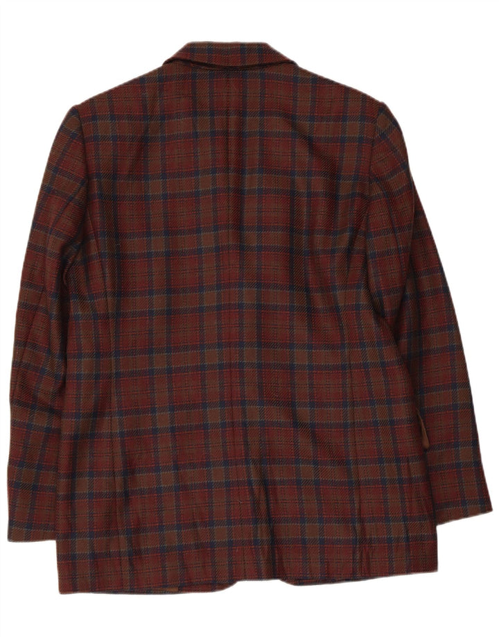 VINTAGE Veste Blazer 2 Boutons Femme IT 44 Laine Vierge à Carreaux Marron Moyen