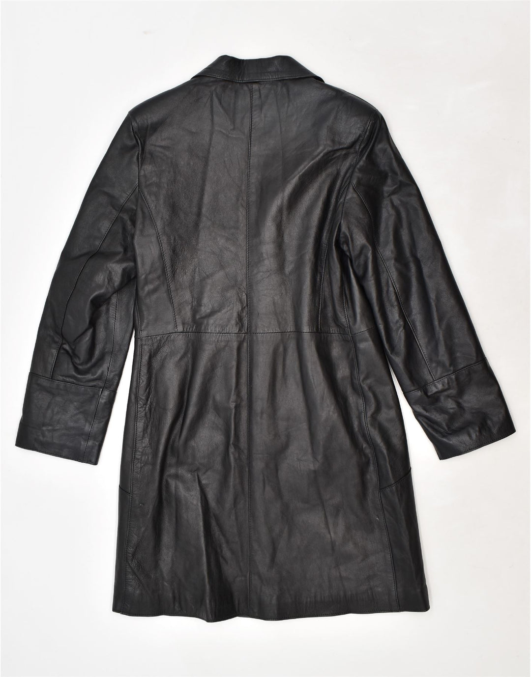 VINTAGE Manteau en Cuir Femme IT 48 XL Cuir Noir