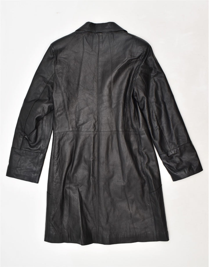 VINTAGE Manteau en Cuir Femme IT 48 XL Cuir Noir