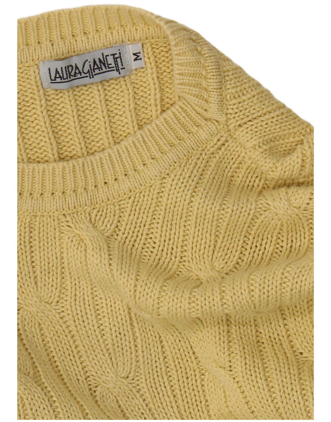 vintage Femme Crew Neck Jumper Pull Jaune Moyen