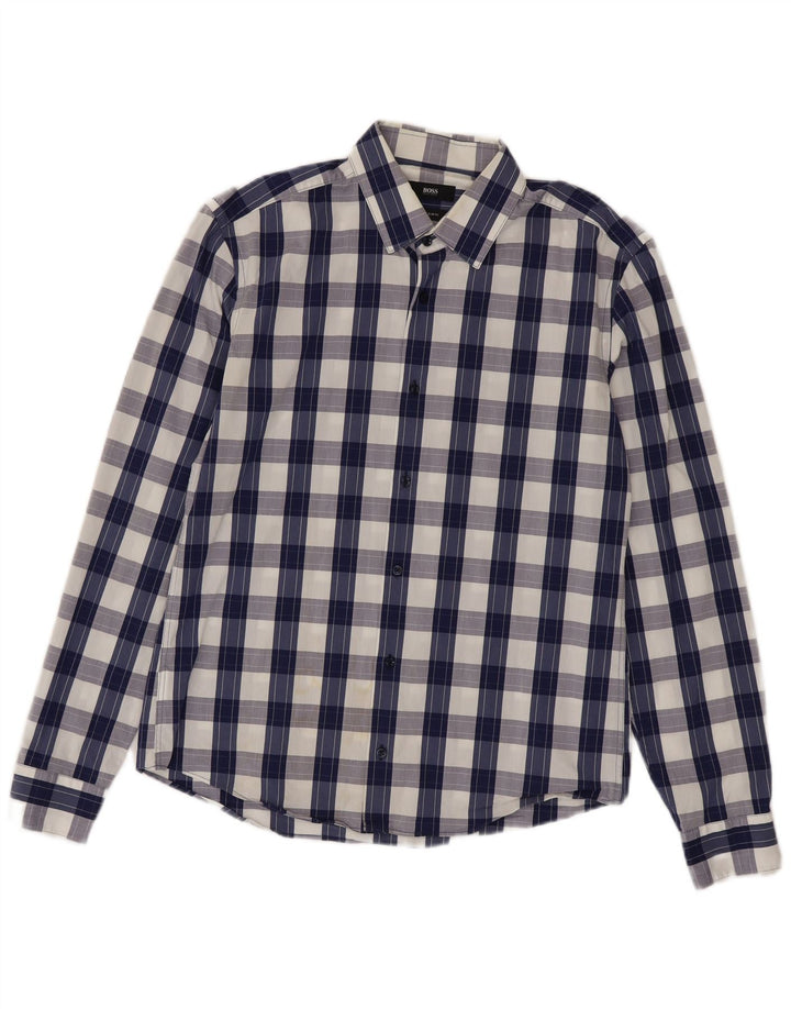 Hugo Boss Chemise slim fit pour homme Taille 40 15 3/4 Bleu moyen à carreaux