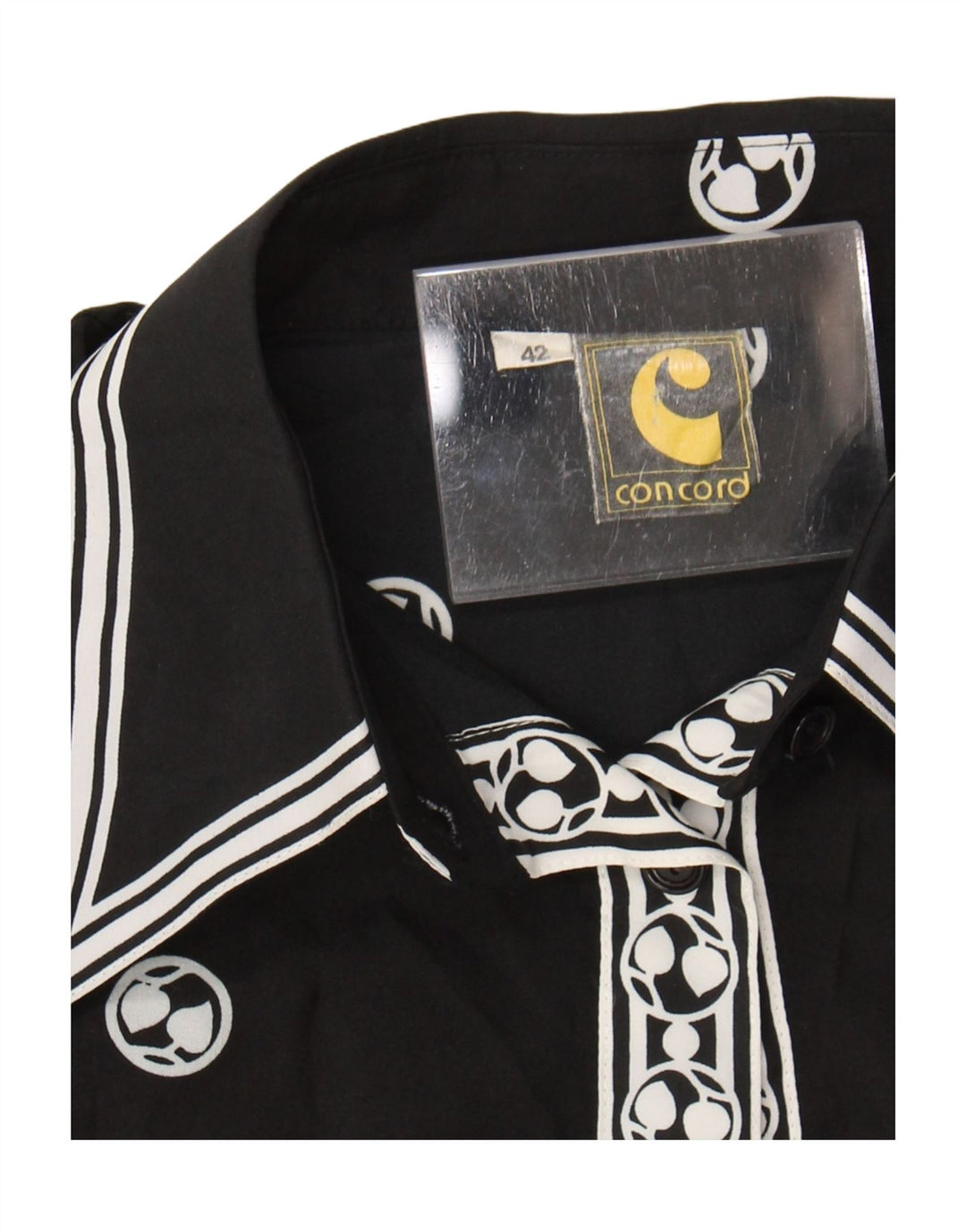 vintage Femme Chemise Blouse EU 42 Grand Noir Géométrique Polyester