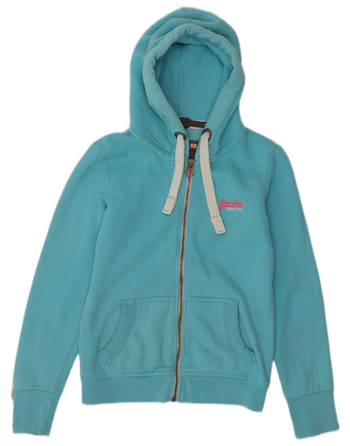 SUPERDRY Pull à capuche zippé pour femme UK 10 Petit Bleu Coton