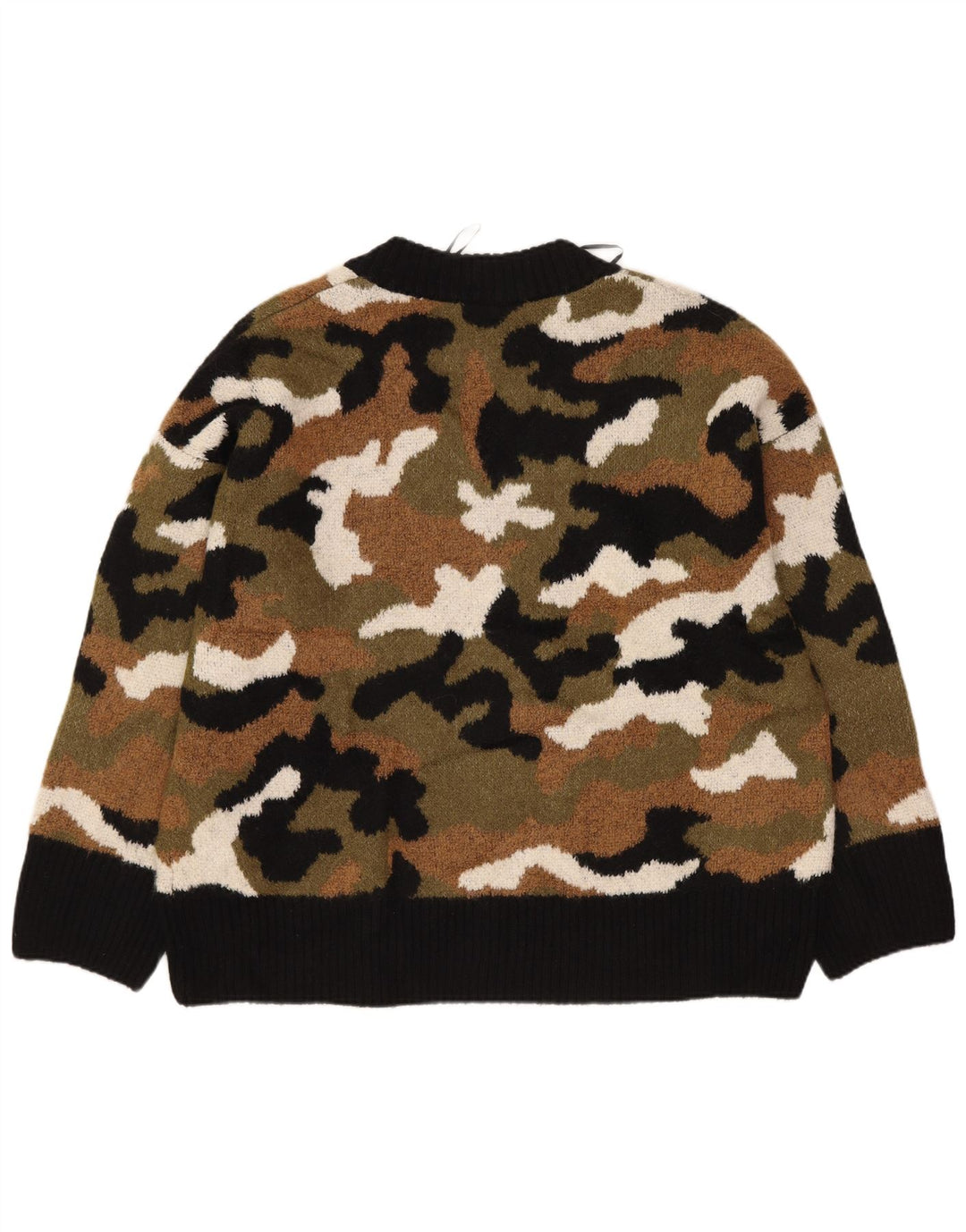 Zara Pull col V pour femme UK 10 Petit camouflage multicolore