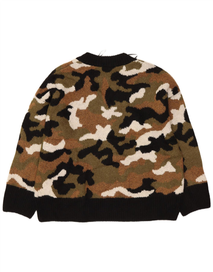Zara Pull col V pour femme UK 10 Petit camouflage multicolore