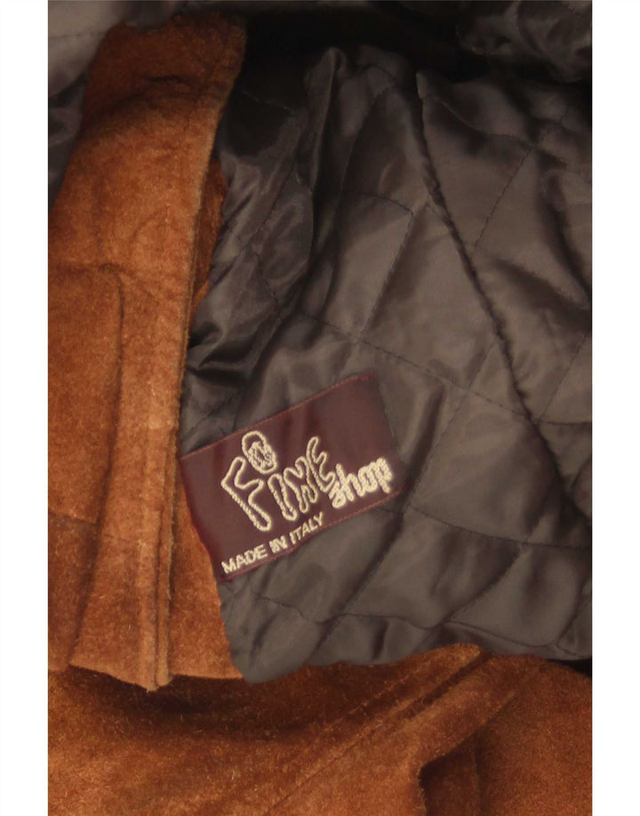 vintage Femme Suède Pardessus IT 46 Grand Cuir Marron