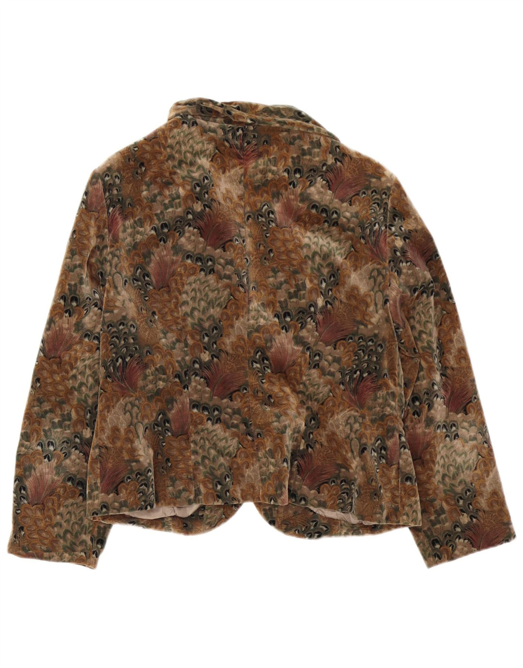 vintage Femme Velours 4 Bouton Blazer Veste UK 14 Moyen Brun Floral