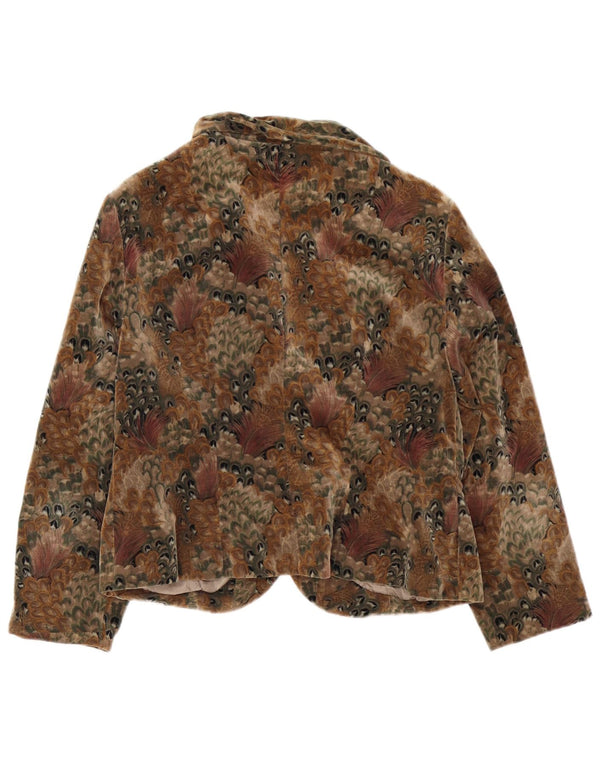 vintage Femme Velours 4 Bouton Blazer Veste UK 14 Moyen Brun Floral