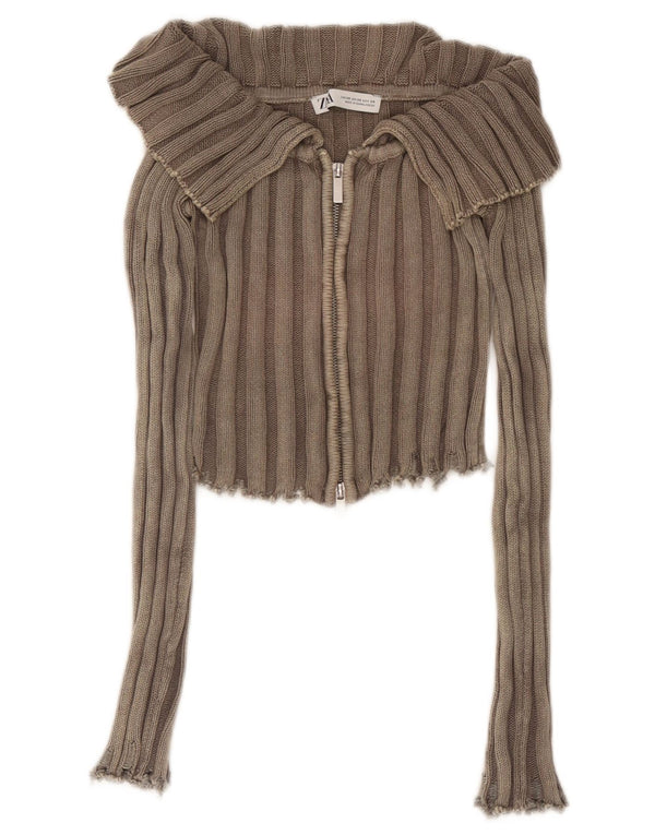 Zara Cardigan court pour femme UK 4 XS Marron