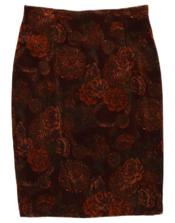 jupe crayon en velours femme vintage IT 44 Medium W28 Coton floral marron