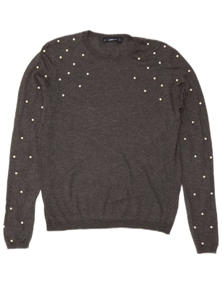 Zara Pull ras du cou pour femme UK 10 Small Gris Modal